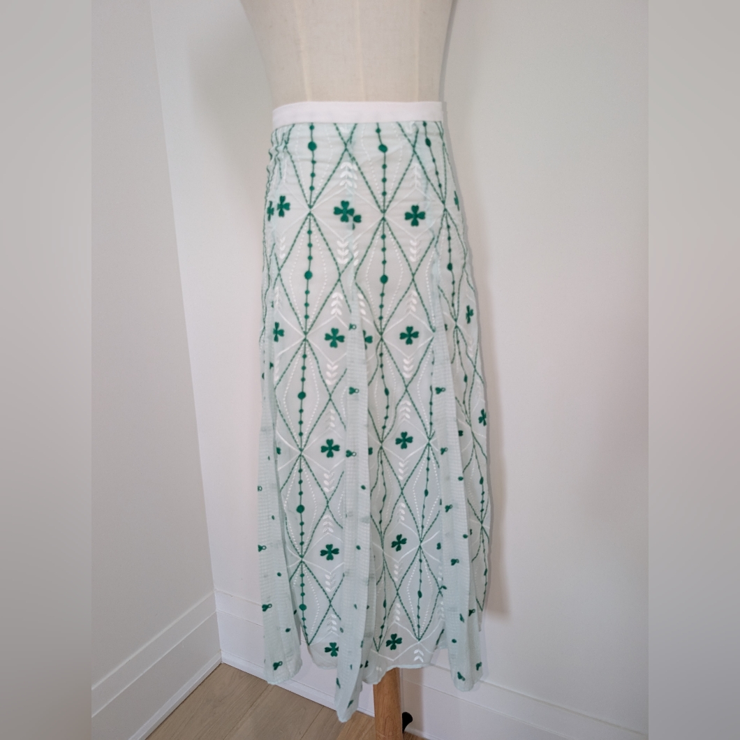 Sandro White And Green A-Line Skirt